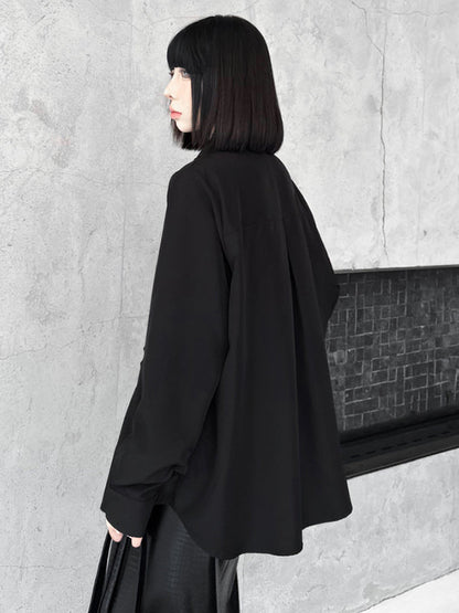 Hipster Long Sleeves Buttoned Falbala Ruffled Solid Color Split-Joint Lapel Blouses&Shirts Tops