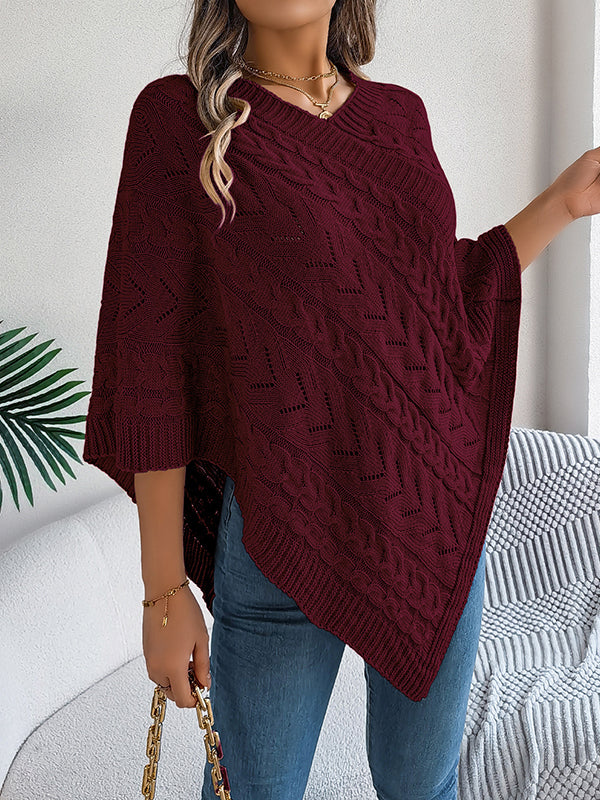 Half Sleeves Loose Solid Color V-Neck Cape