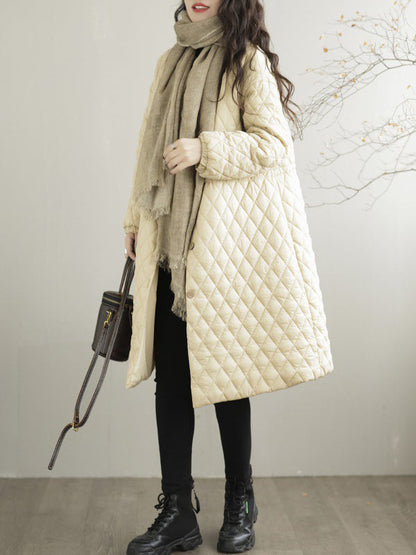 Long Sleeves Loose Buttoned Cotton-Padded Clothes Quilted Round-Neck Padded Coat Padded Coat/Down Coat
