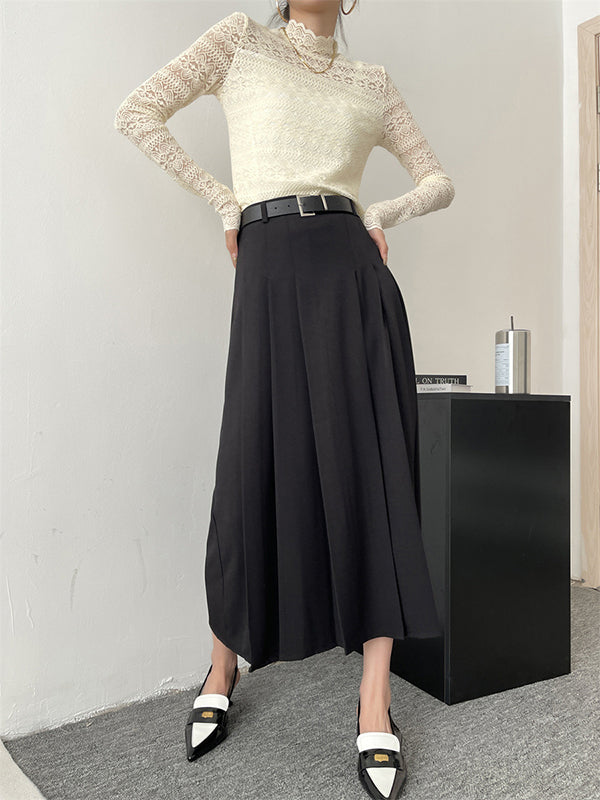 A-Line High Waisted Pleated Solid Color Split-Joint Skirts