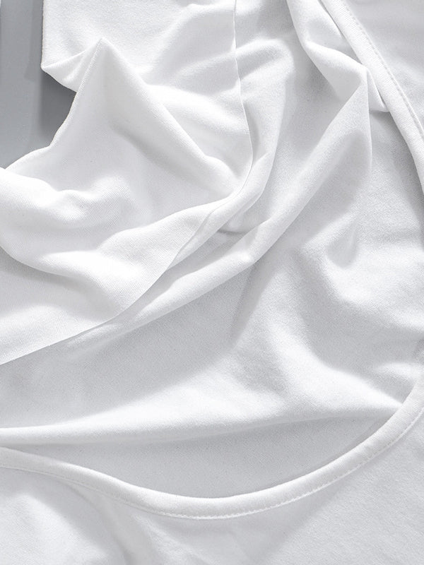 T-shirt ample, moulant, dos nu, à lacets, transparent, couleur unie, fendu, épaules dénudées 