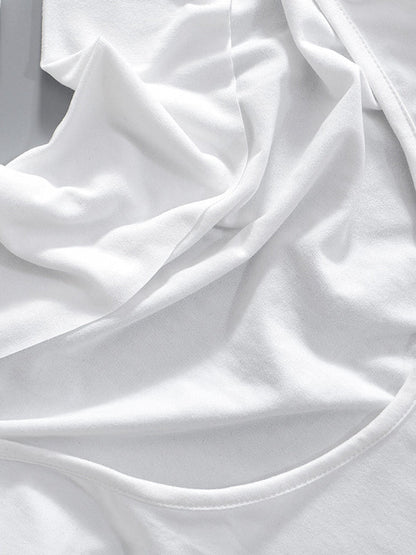 T-shirt ample, moulant, dos nu, à lacets, transparent, couleur unie, fendu, épaules dénudées 