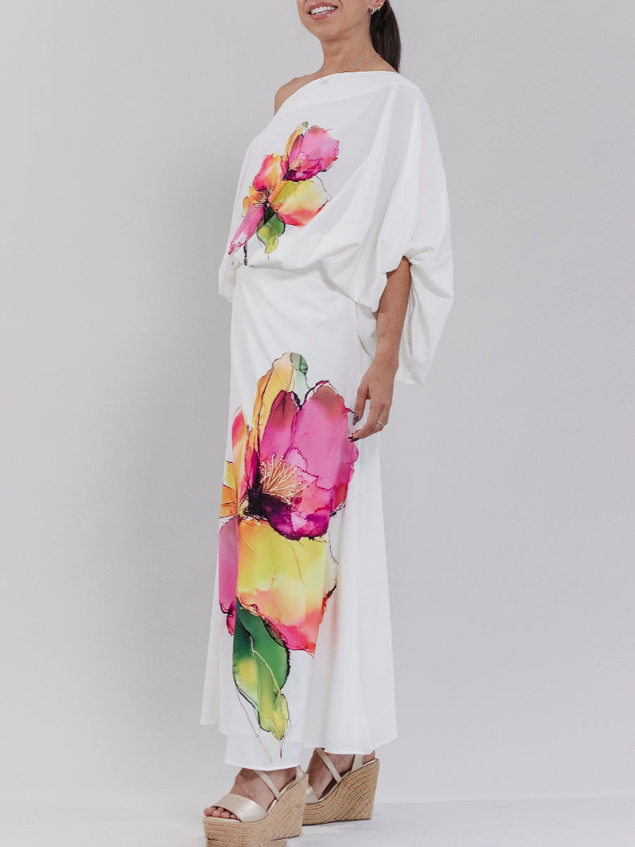 High Waisted Loose Contrast Color Flower Print Zipper Skirts