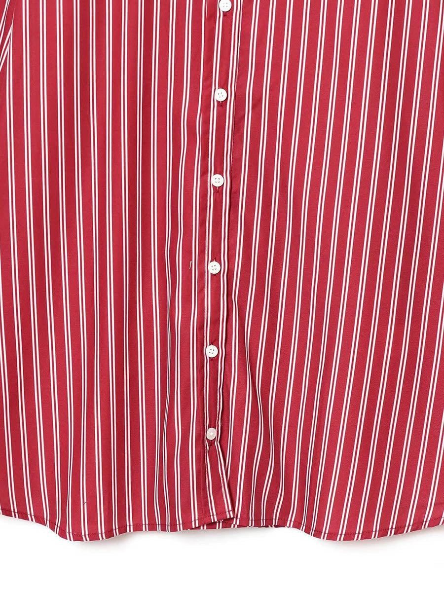Striped Contrast Color Buttoned Loose Long Sleeves Lapel Blouses&shirts Tops