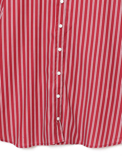 Striped Contrast Color Buttoned Loose Long Sleeves Lapel Blouses&shirts Tops