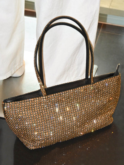 Zipper Solid Color Rhinestone Satchels Bags
