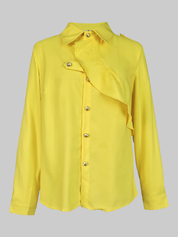 Long Sleeves Loose Asymmetric Buttoned Lapel Blouses&Shirts Tops