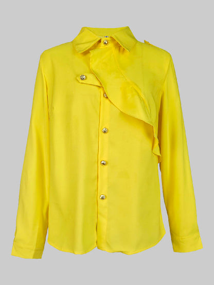 Long Sleeves Loose Asymmetric Buttoned Lapel Blouses&Shirts Tops