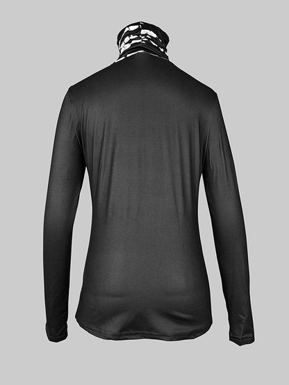 Long Sleeves Skinny Flower Print Split-Joint High Neck T-Shirts Tops