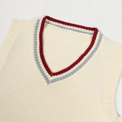 Men V-Neck Sleeveless Knitted Striped Sweater Vest | Retro Style Knit