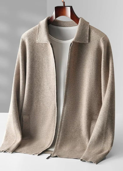 Men Cashmere Collared Cardigan | Knitted Loose Outerwear | Pure Wool Casual Coat