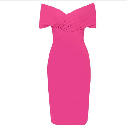 ANISA Off Shoulder Mid Sleeve Mini Bandage Dress PINK