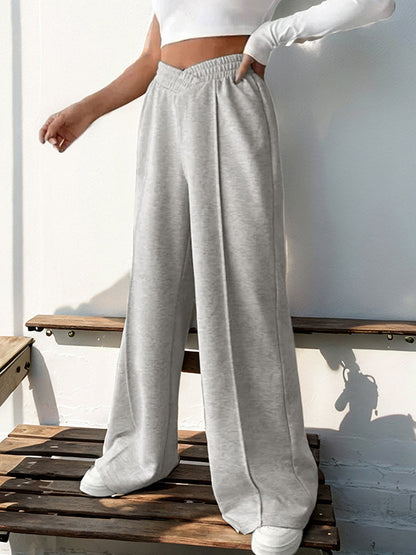 High Waisted Loose Elasticity Solid Color Pants Trousers
