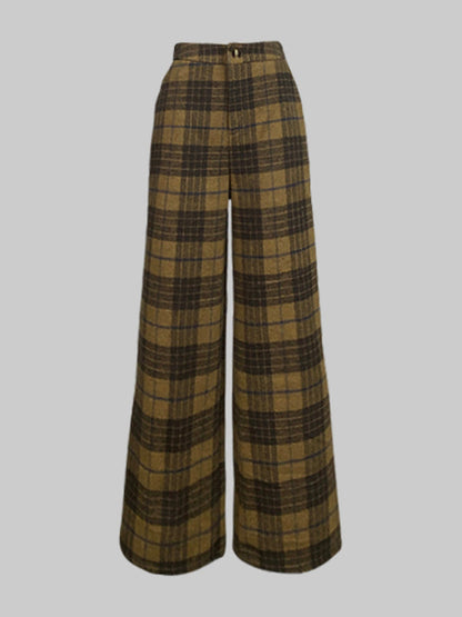High Waisted Loose Plaid Split-Joint Pants Trousers