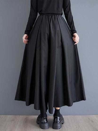 A-Line High Waisted Drawstring Elasticity Pockets Solid Color Culotte Pants