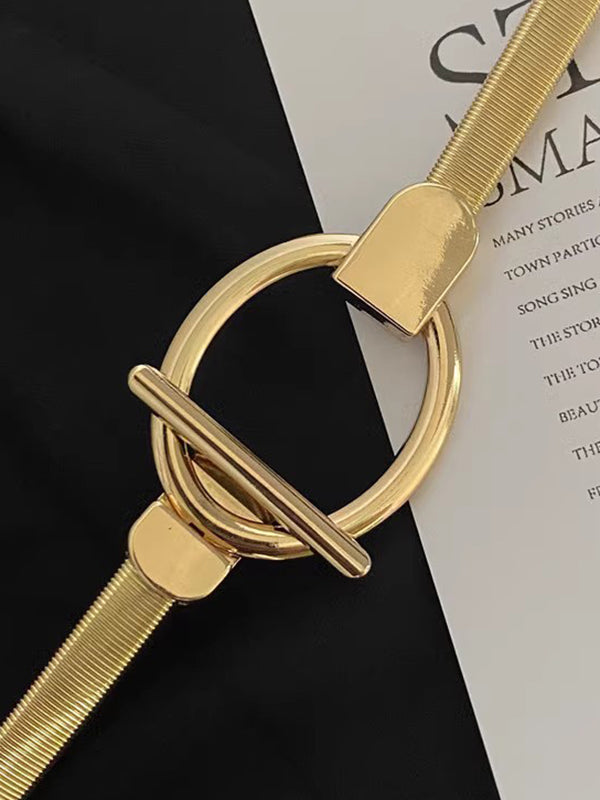 Buckle Geometric Pleated Solid Color Belts