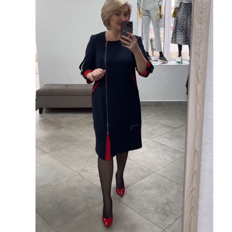 Side zip crew neck long dress