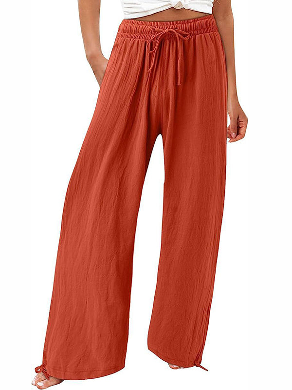 Loose Wide Leg Drawstring Elasticity Solid Color Pants Trousers