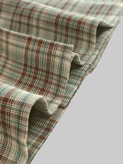 Long Sleeves Loose Buttoned Plaid Pockets Lapel Blazer Outerwear