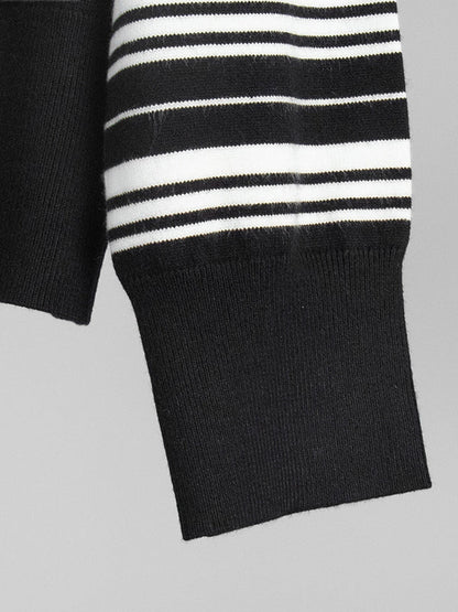 Long Sleeves Split-Joint Striped Lapel Sweater Tops