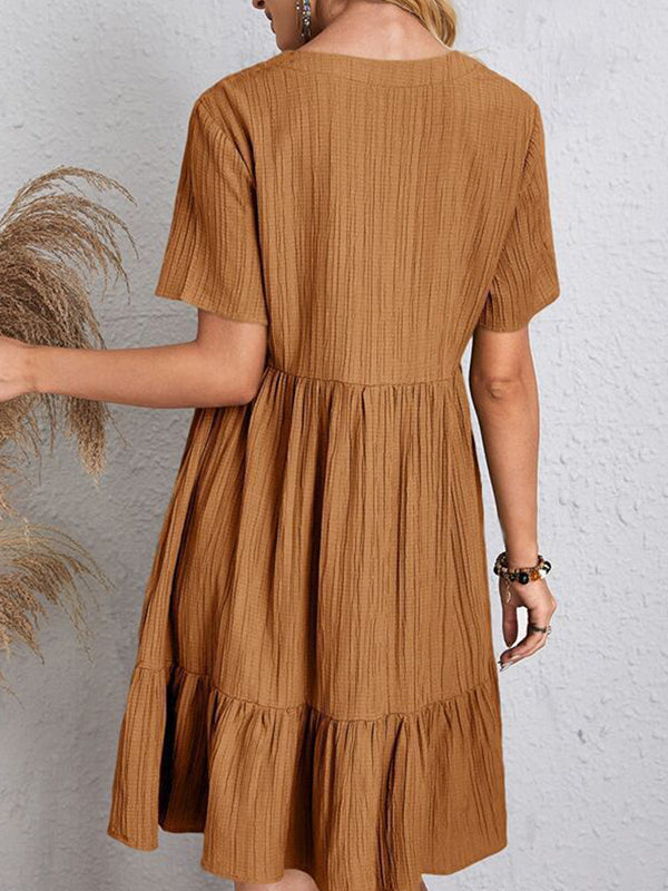 A-Linie Locker Plissee Einfarbig Split-Joint V-Ausschnitt Minikleider 