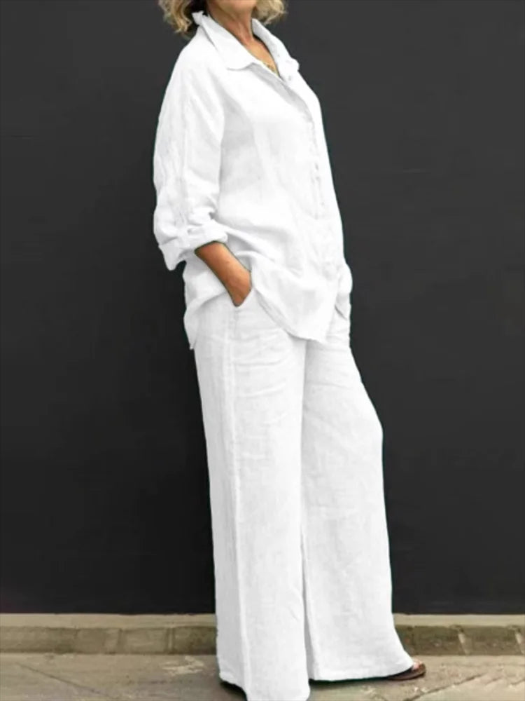 Petra | Women's 2 Piece Set Long Sleeve Shirt Wide Leg Pants
