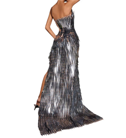 DOM Strapless Silver Maxi Bodycon Dress