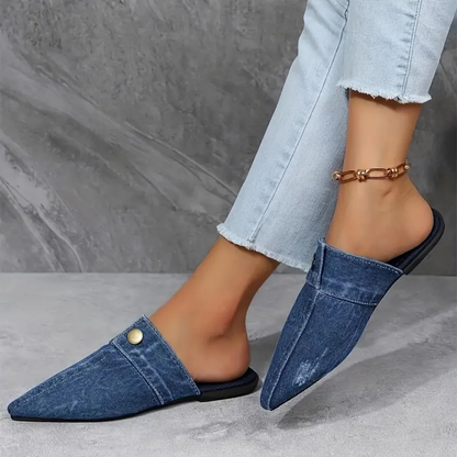 Sofia | Women's Pointed Toe Denim Mule Slip-On Flat Slides