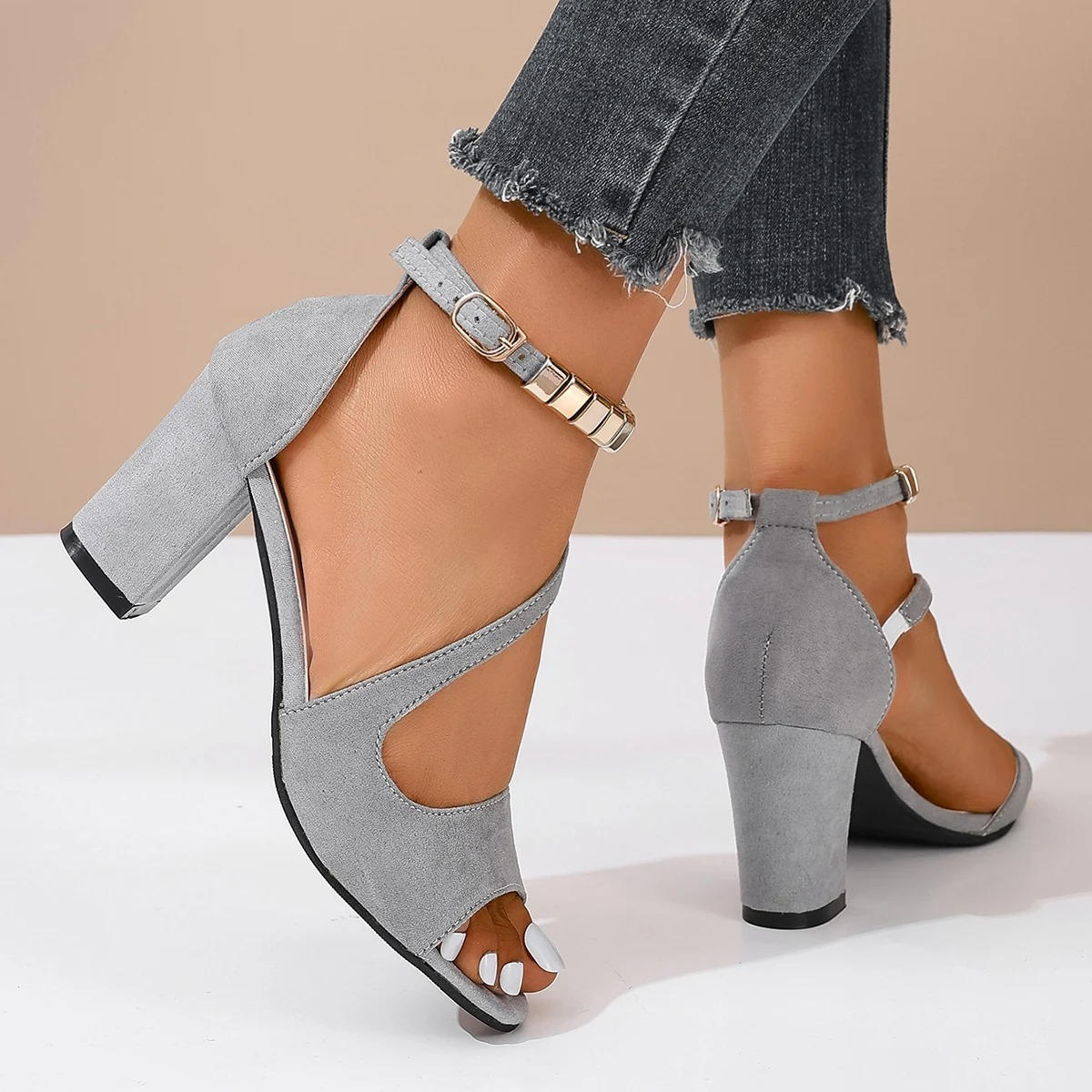 Sadie | Women's Block Heel Ankle Strap Peep Toe Dress Sandals