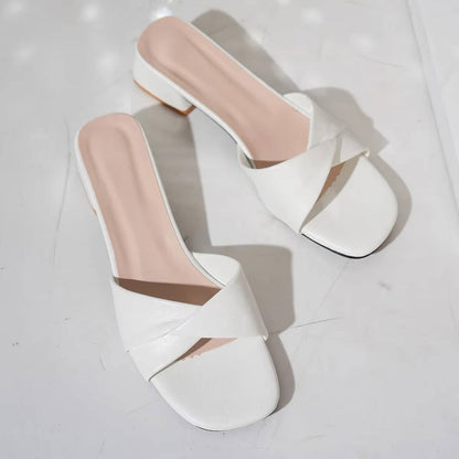 Clezza | Women's Block Heel Slide Sandals Crossover Strap Open Toe