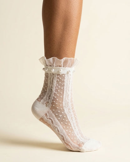 Chantilly Pearl Lace Crew Socks