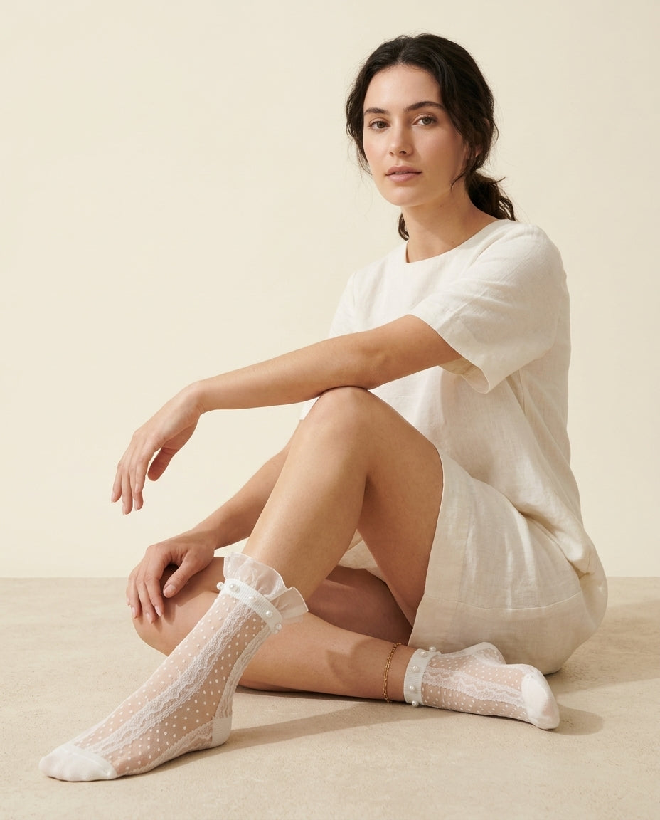 2-Pack, Chantilly Pearl Lace Crew Socks