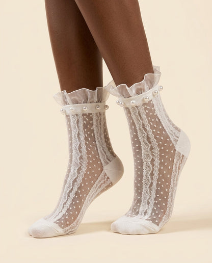 Chantilly Pearl Lace Crew Socks