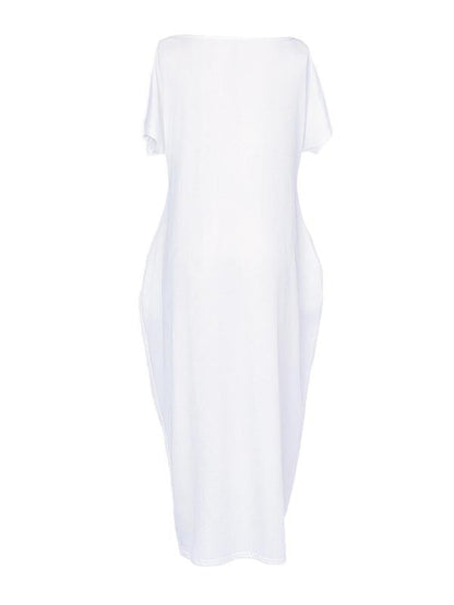 Loose Short Sleeves Solid Color Round-Neck Maxi Dresses