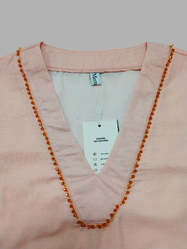 Maxikleider mit ausgestellten Ärmeln, lockerem Blätterdruck und V-Ausschnitt 