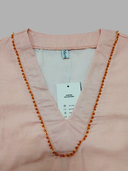 Maxikleider mit ausgestellten Ärmeln, lockerem Blätterdruck und V-Ausschnitt 