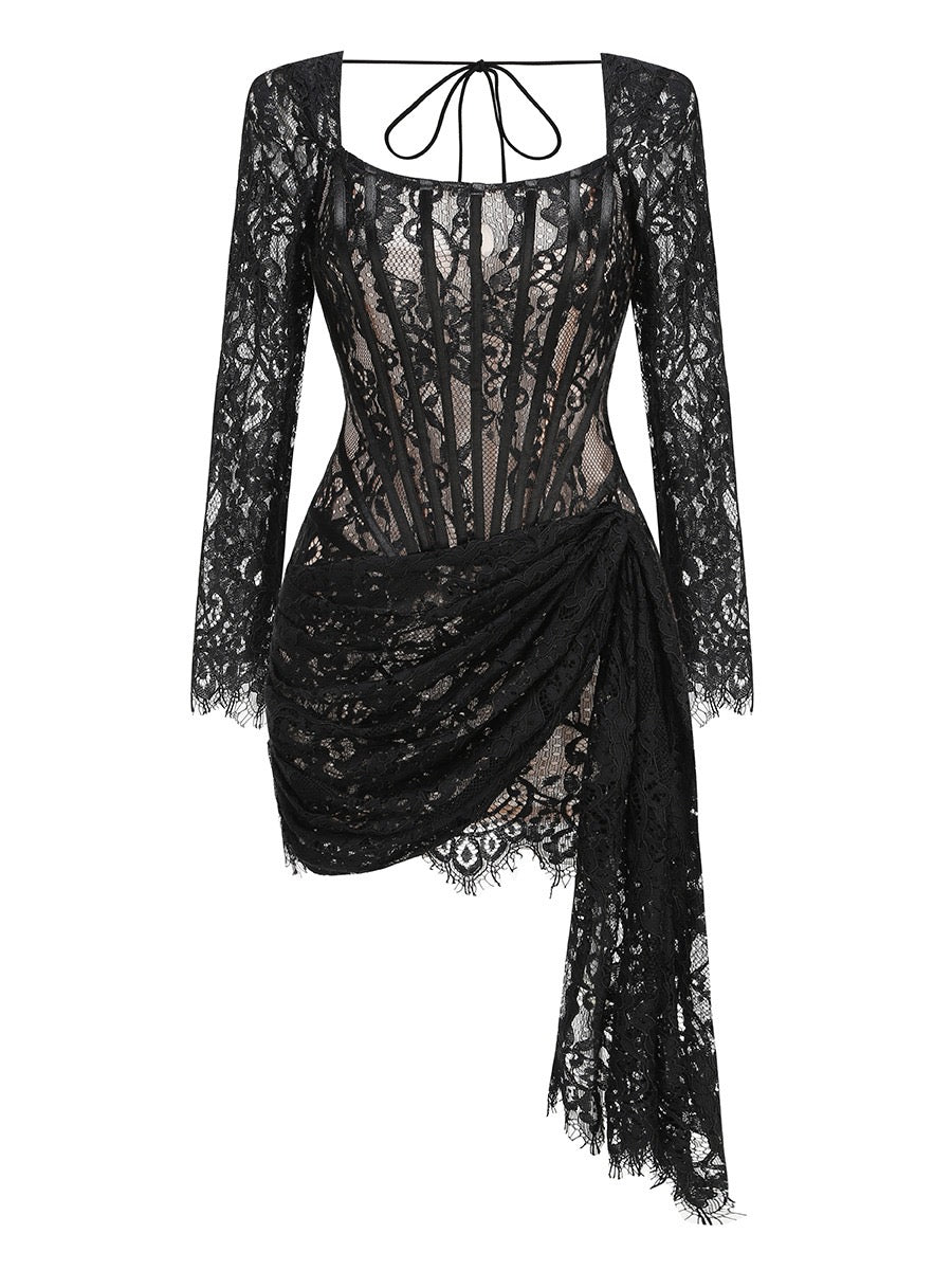 CAPRICE Long Sleeve Corset Mini Bodycon Dress