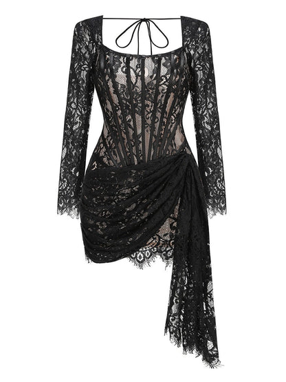CAPRICE Long Sleeve Corset Mini Bodycon Dress