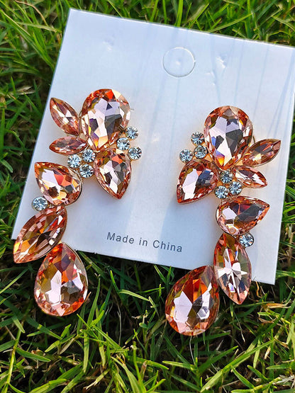 Geometric Rhine Stones Drop Earrings CHAMPAGNE One_size