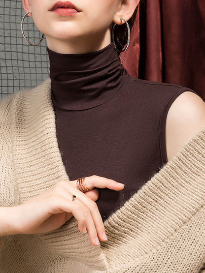 Solid Color Sleeveless Skinny High-neck T-Shirts Tops