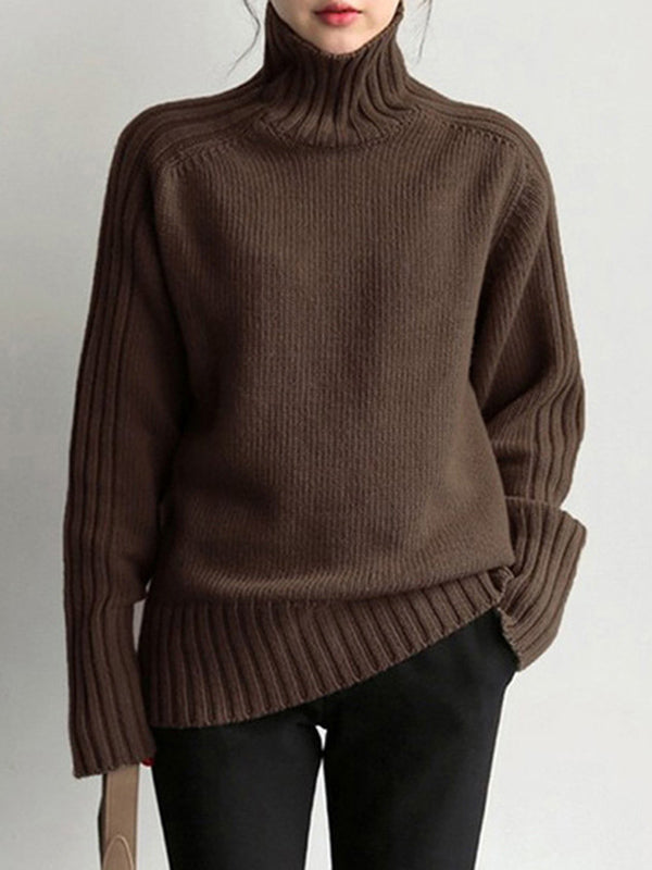 Simple Turtleneck Sweater BROWN FREE SIZE