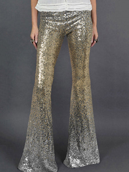 Pantalon évasé à jambe skinny, dégradé de couleurs contrastées, paillettes brillantes 
