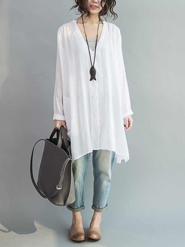 Original Solide Sonnenschutz-Bluse mit V-Ausschnitt 