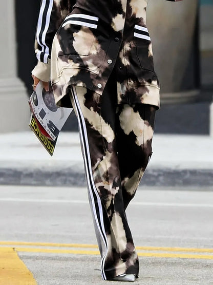 Tie Dye Striped Pockets Contrast Color Wide Leg High Waisted Trousers Pants