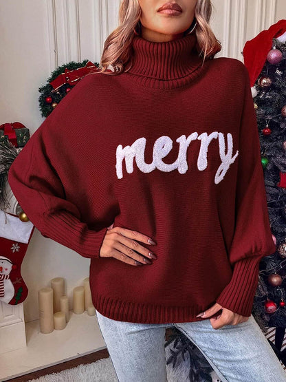 Long Sleeves Loose Contrast Color Printed Split-Joint High Neck Sweater Tops