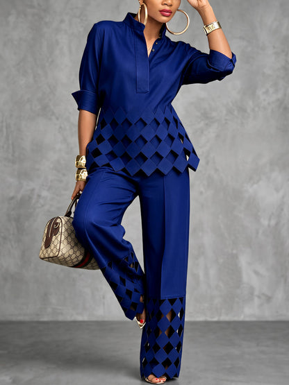 Solid Color Pockets Hollow Wide Leg Loose Trousers Pants