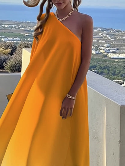 Loose Gradient Split-Joint One-Shoulder Maxi Dresses