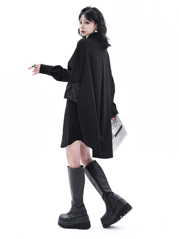 False Two Hipster Asymmetric Split-Joint Textured Lapel Collar Mini Dresses