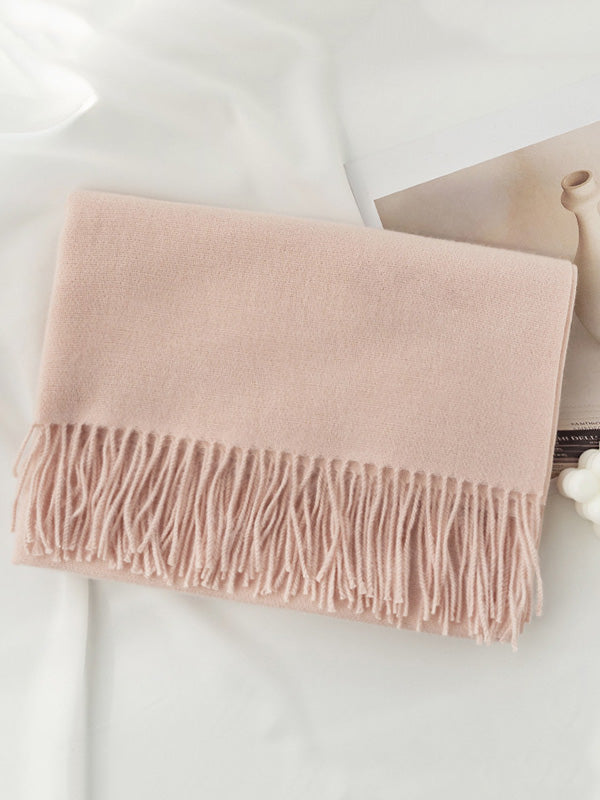 Keep Warm Solid Color Tasseled Shawl&Scarf PINK One_size