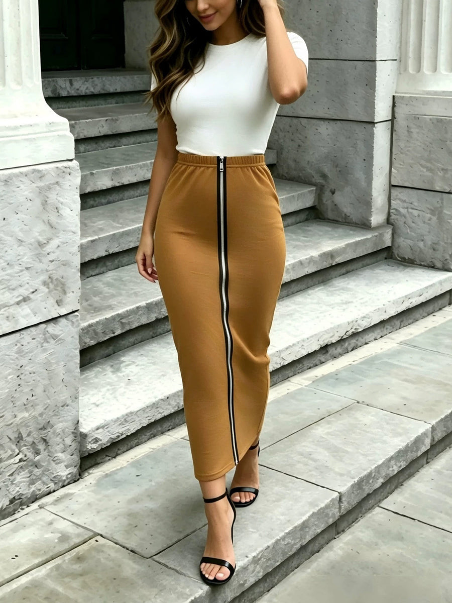 Bodycon High Waisted Solid Color Zipper Skirts Bottoms